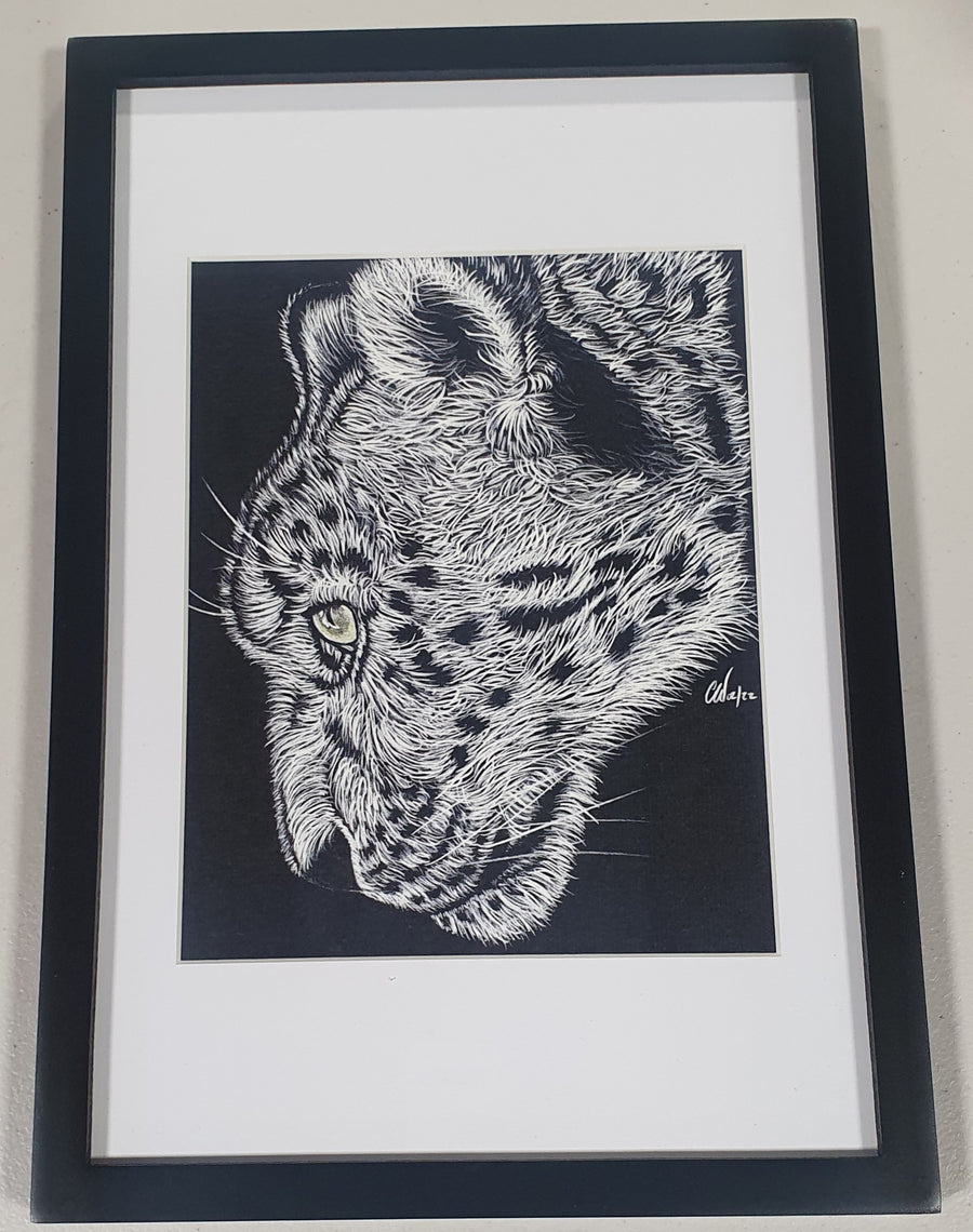 Snow Leopard (side on) Framed A4