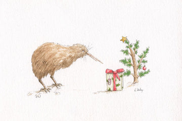 Kiwi With Present - Christmas Card