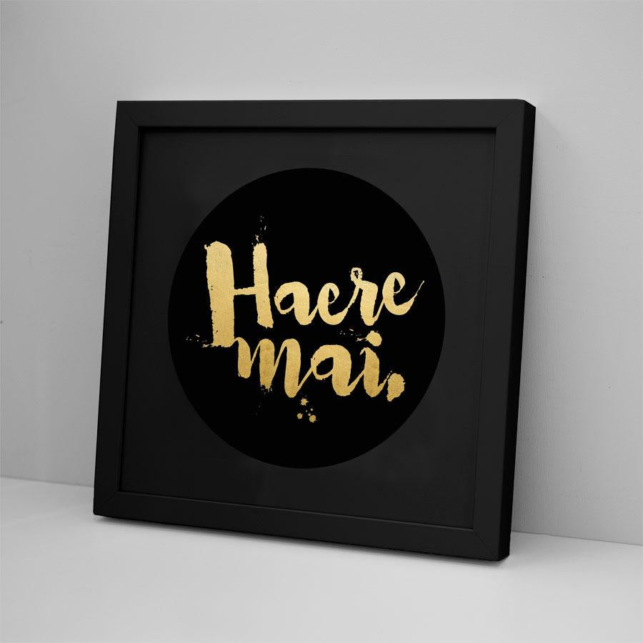 Haere Mai Foil Print - Black on Black - Matted