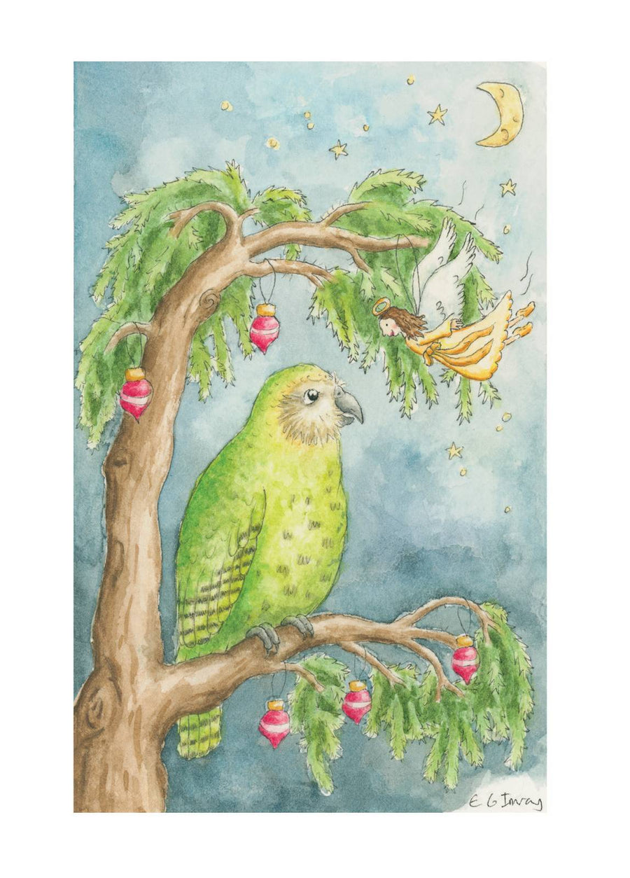 Kakapo On Decorated Tree - Card