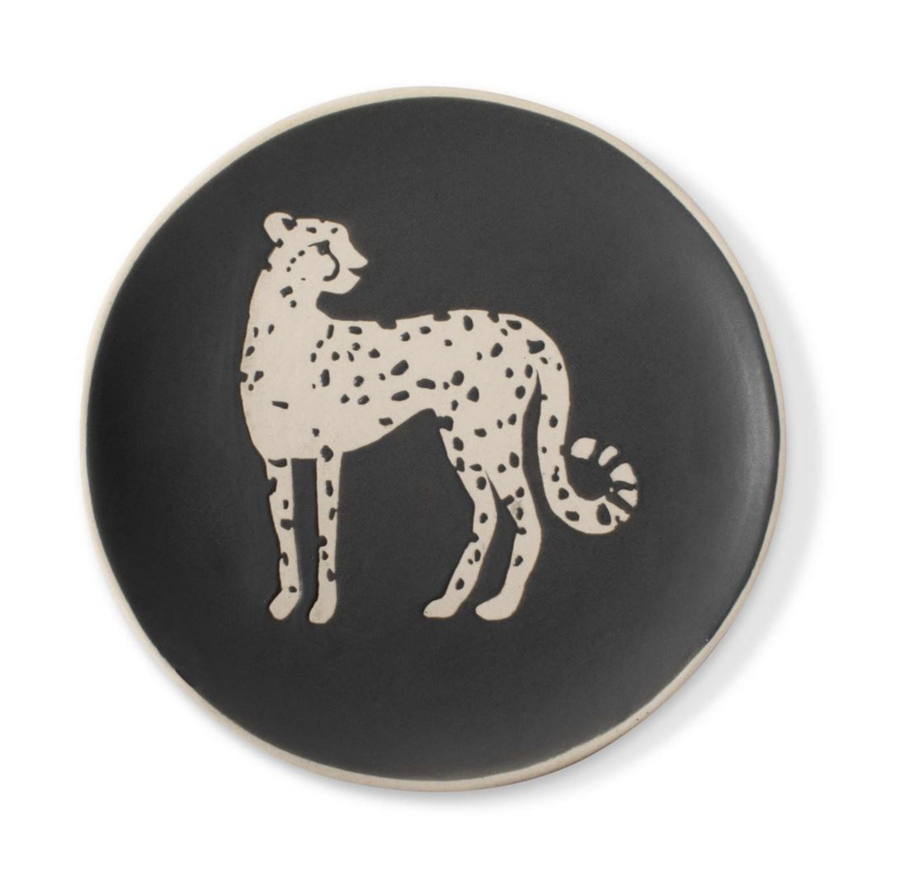 Cheetah Round Stoneware Tray