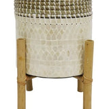 35X25CM LUNA CAPIZ SHELL & SEAGRASS PLANTER ON STAND-