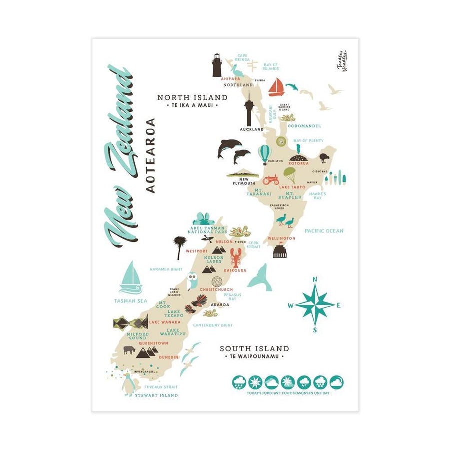 Map Of NZ Tea Towel