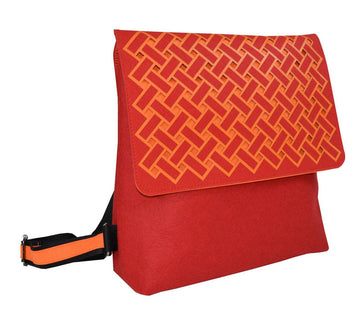 Harakeke Weave Orange On Red Red - Ecofelt Backpack