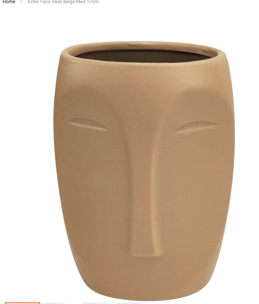 Aztec Face Vase Beige Med