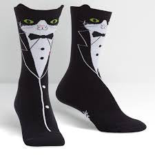 Womens Crew Sock - Tuxedo Cat