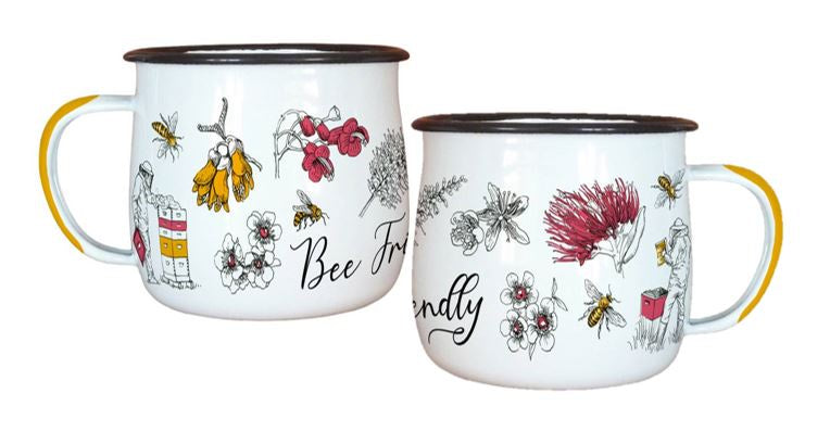 Bee Friendly Flowers Enamel Mug