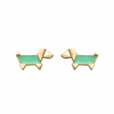 Green Origami Dog Earrings