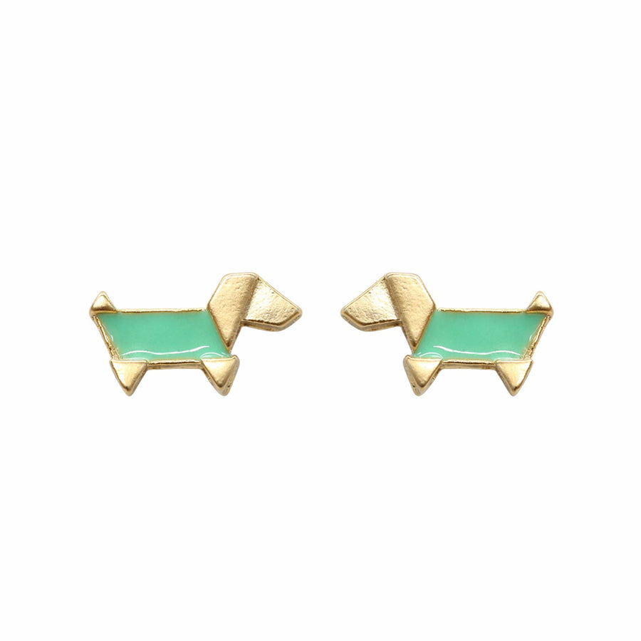 Green Origami Dog Earrings
