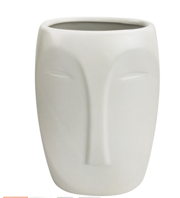 Aztec Face Vase White Med