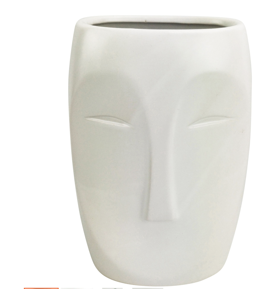 Aztec Face Vase White Lg