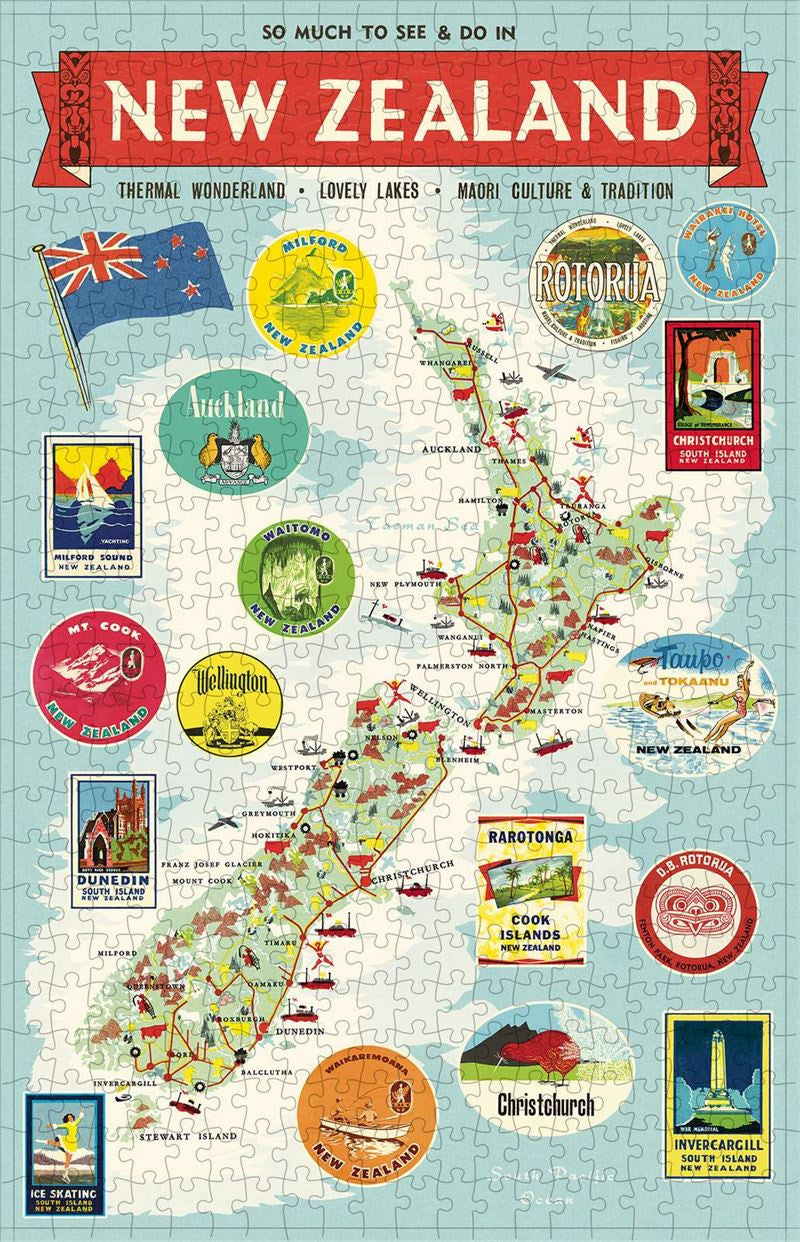 NZ Map - 500 Piece Vintage Puzzle