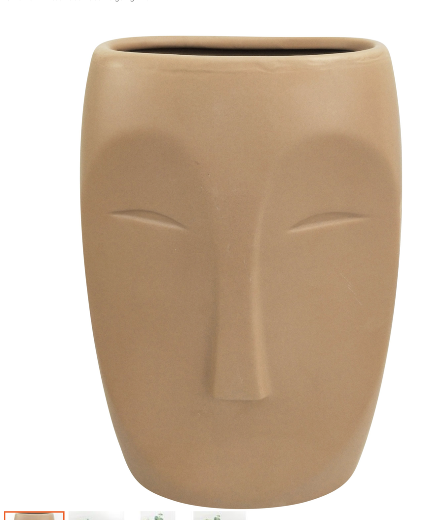 Aztec Face Vase Beige Lg