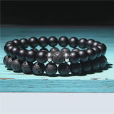 Men's Black Beads & Lava Stone Bracelet Set