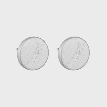 Round NZ Map Stud Earring - Silver