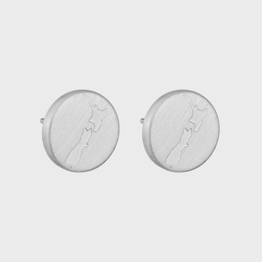 Round NZ Map Stud Earring - Silver