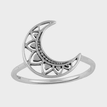 Mandala Crescent Moon Ring
