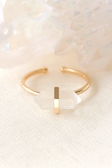 Gold Clear Quartz Intention Ring