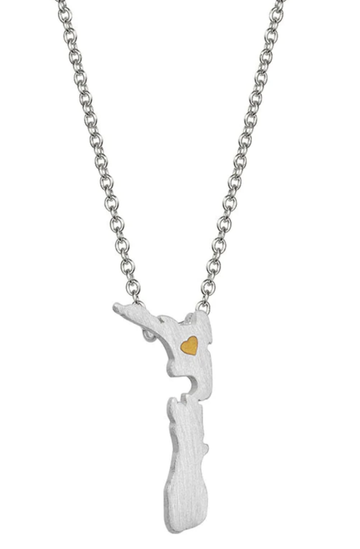 NZ Map - Necklace Silver