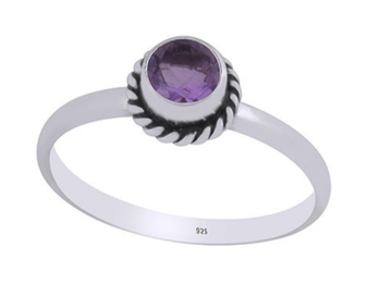 Amethyst Round Ring - Sterling Silver