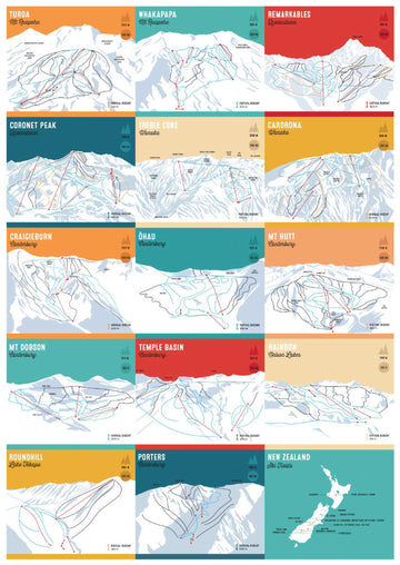 NZ Ski Maps - A3 Print