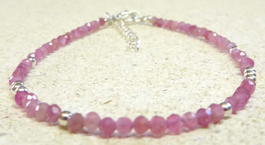 2mm Pink Tourmaline Facet Bead Bracelet