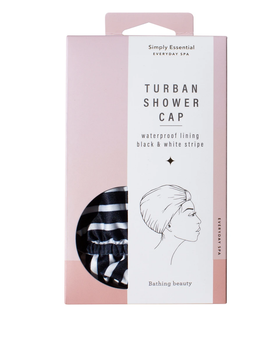 Turban Shower Cap - B&W Stripe