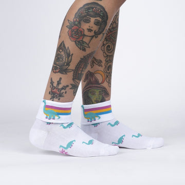 Dino-Mite - Turn Cuff Women's Crew Socks