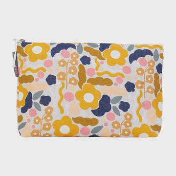 Linen Cos Bag Large - Floral Puzzle Mustard