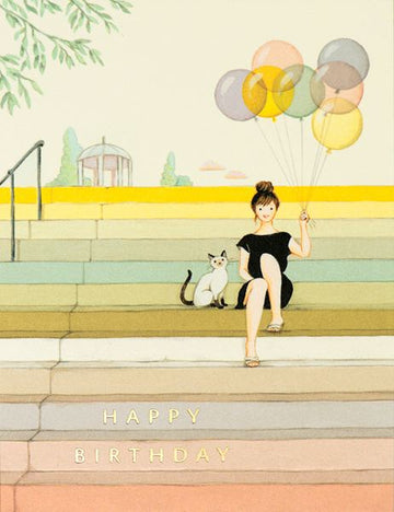 Girl On Stairs Birthday Foil Card
