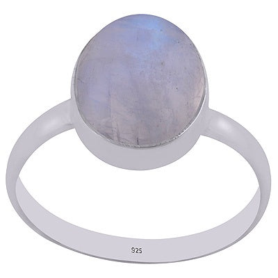 Rainbow Moonstone round ring - Sterling Silver