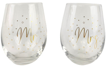 Mr & Mrs Wine Glass - Gold